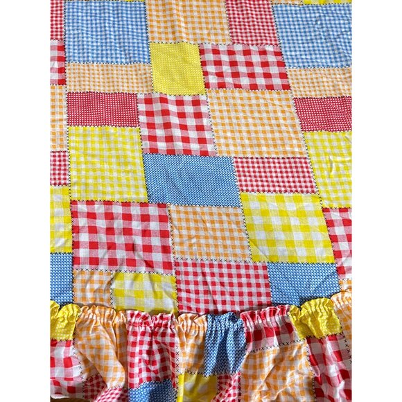 VTG Patchwork Twin Ruffle Bed Spread Cover Sham Round Table Cloth - Picture 6 of 7